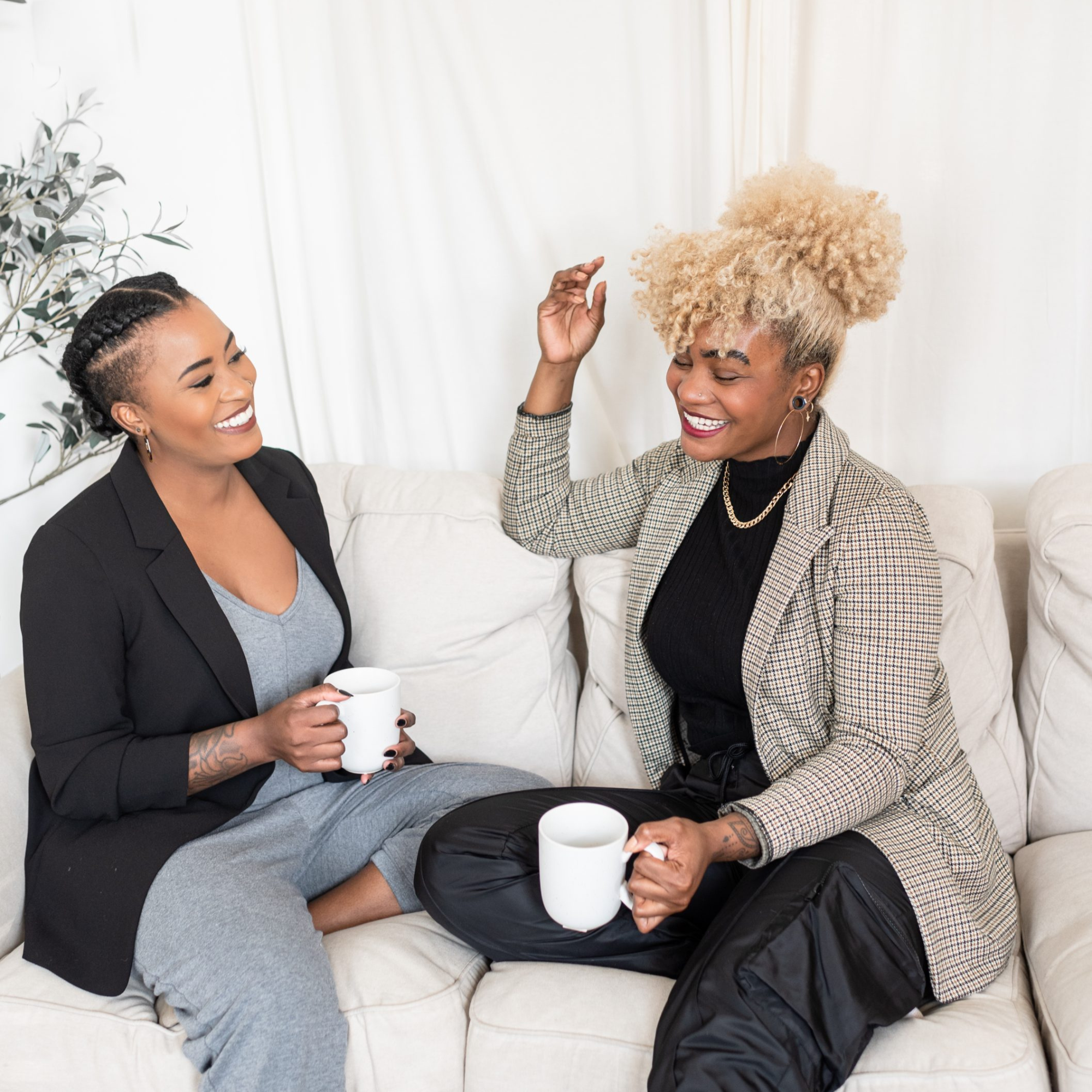 Two women discussing public relations